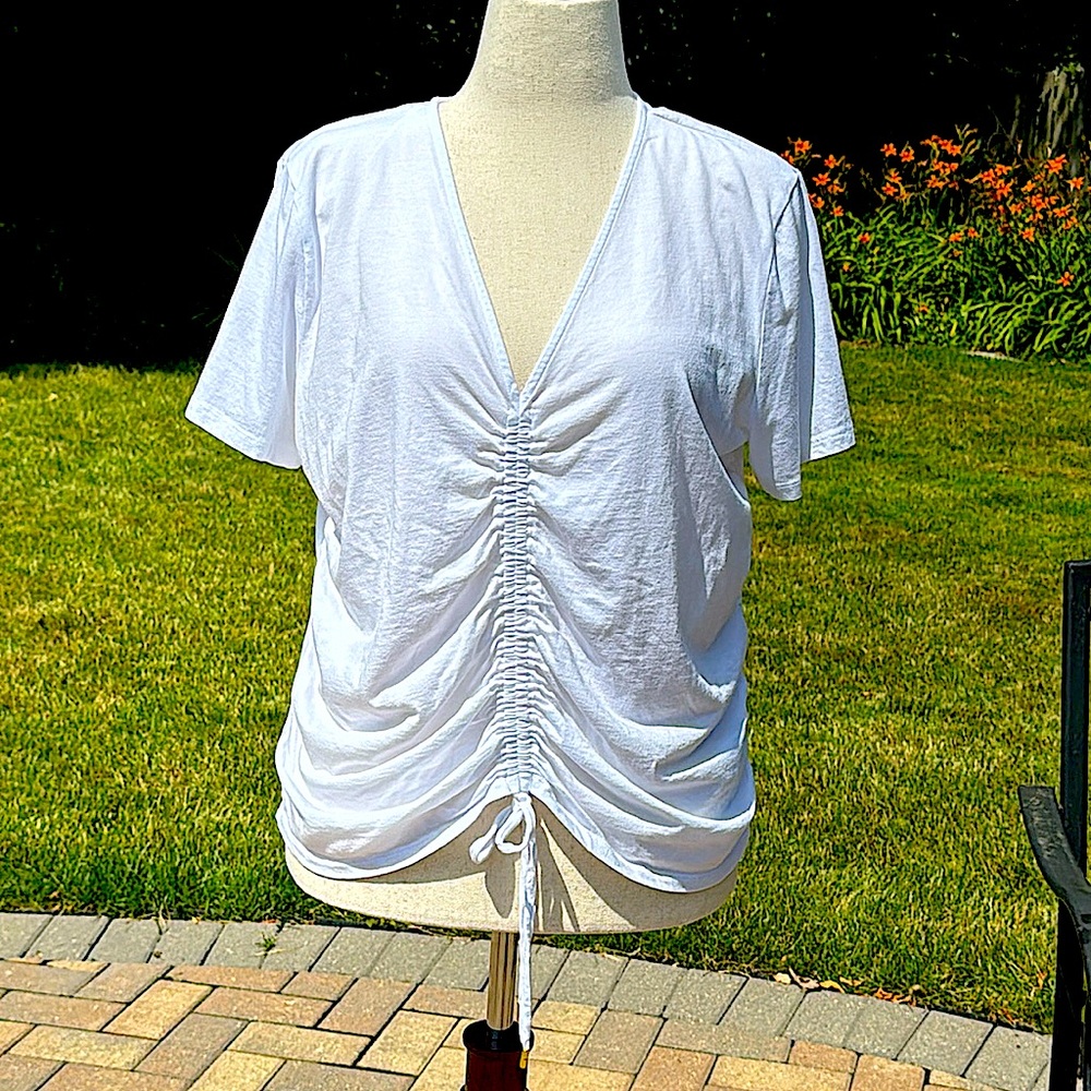 MICHAEL KORS V-NECK DRAWSTRING FRONT AND RUCHED-SIDE TOP Size XXL